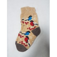 Шерстяные носки со снегирями горчичные женские